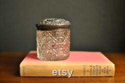 Stunning Sterling Silver and Hobnail Cut Glass Powder Pot Antique Edwardian Glass Dresser Jar William Devenport Birmingham