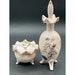 Sutton's Creation Cream and Gold Ceramic Perfume bottle and powder box dresser set