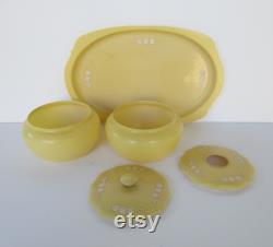 Sweet Celluloid Vanity Set Tray, Powder Box, Hair Receiver