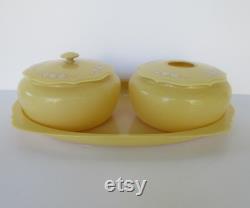 Sweet Celluloid Vanity Set Tray, Powder Box, Hair Receiver