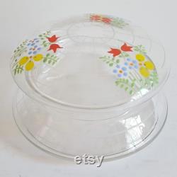 Sweetest Florals Vintage Etched Glass Dish with Lid Vanity Powder Box