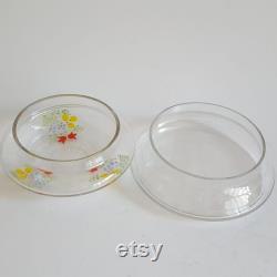 Sweetest Florals Vintage Etched Glass Dish with Lid Vanity Powder Box