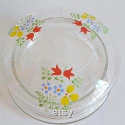Sweetest Florals Vintage Etched Glass Dish with Lid Vanity Powder Box