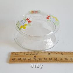 Sweetest Florals Vintage Etched Glass Dish with Lid Vanity Powder Box