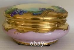 T&V Limoges France Powder Jewelry Dresser Box Lid flowers purple Gold 7 Violets