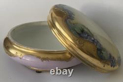 T&V Limoges France Powder Jewelry Dresser Box Lid flowers purple Gold 7 Violets