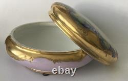 T&V Limoges France Powder Jewelry Dresser Box Lid flowers purple Gold 7 Violets