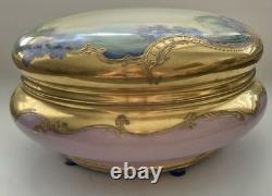 T&V Limoges France Powder Jewelry Dresser Box Lid flowers purple Gold 7 Violets