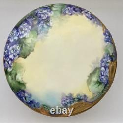 T&V Limoges France Powder Jewelry Dresser Box Lid flowers purple Gold 7 Violets