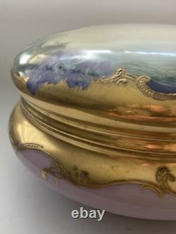T&V Limoges France Powder Jewelry Dresser Box Lid flowers purple Gold 7 Violets