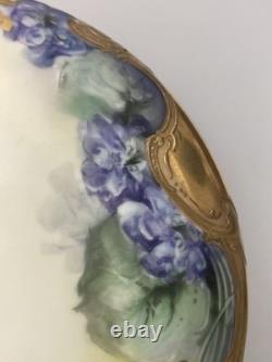 T&V Limoges France Powder Jewelry Dresser Box Lid flowers purple Gold 7 Violets