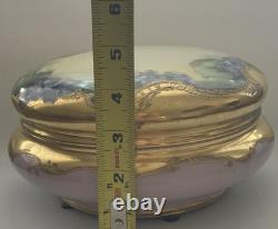 T&V Limoges France Powder Jewelry Dresser Box Lid flowers purple Gold 7 Violets