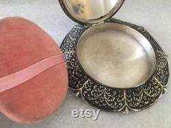 Table Powder Case. Vintage Aluminum Bronze Vanity Mirror Box. Women's Dressing Table Ornament. Metal Talc Box.