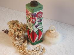 Talcum Powder Tin Sweet Pea Flowers Art Deco Design Vintage c.1930s Bathroom Vanity Boudoir Decor