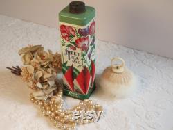 Talcum Powder Tin Sweet Pea Flowers Art Deco Design Vintage c.1930s Bathroom Vanity Boudoir Decor