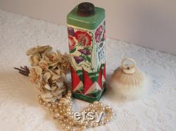 Talcum Powder Tin Sweet Pea Flowers Art Deco Design Vintage c.1930s Bathroom Vanity Boudoir Decor