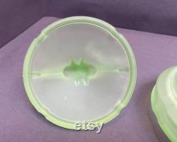 The Twins Powder Jar Uranium Glass L. E. Smith 1930's Art Deco Green Satin Glows