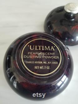 Ultima Pearlescent Dusting Powder Vintage Container silver band and top with tortoise shell base Puff