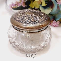 Unger Brothers Cut Crystal Vanity Jar Sterling Silver Lid