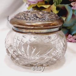 Unger Brothers Cut Crystal Vanity Jar Sterling Silver Lid