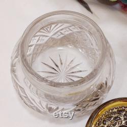 Unger Brothers Cut Crystal Vanity Jar Sterling Silver Lid