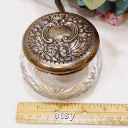 Unger Brothers Cut Crystal Vanity Jar Sterling Silver Lid