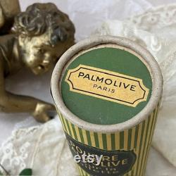 Unique Unused Antique French ART DECO PALMoLIVE PARiS POWDER Natural Shade Striped Carboard BoX Grooming Routine Personal Hygiene Soins