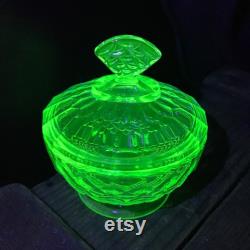 Uranium Green Glass Lidded Powder Jar, Trinket Pot, 1930's Art Deco, Immaculate Condition, 2 Sizes Available, 3 x 3 or 3.25 x 3.5