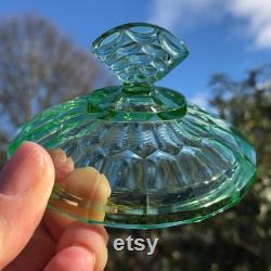 Uranium Green Glass Lidded Powder Jar, Trinket Pot, 1930's Art Deco, Immaculate Condition, 2 Sizes Available, 3 x 3 or 3.25 x 3.5