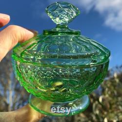 Uranium Green Glass Lidded Powder Jar, Trinket Pot, 1930's Art Deco, Immaculate Condition, 2 Sizes Available, 3 x 3 or 3.25 x 3.5