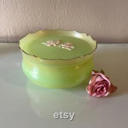 Used vintage Avon dusting powder container Rapture beauty dust container light green powder container powder jar with white doves