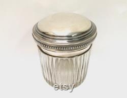 VANITY CRYSTAL JAR Large 19th century French faceted crystal jar with sterling silver topper