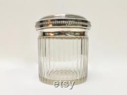 VANITY CRYSTAL JAR Large 19th century French faceted crystal jar with sterling silver topper