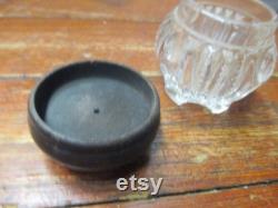 VANITY JAR Vintage Pressed Glass Vanity Jar with NICE Ebony Wood Lid Great Jelwiey Ring or Trinket Dish elegant mid centur decor storage