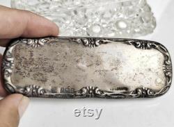 VICTORIAN 1900s Edwardian UV Reactive Cut Glass Vanity Jar, Sterling Silver Lid