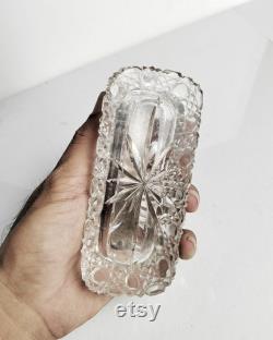 VICTORIAN 1900s Edwardian UV Reactive Cut Glass Vanity Jar, Sterling Silver Lid