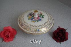 VINTAGE THOMAS IVORY Porcelain Powder Bowl Bavaria Germany Heavy Gold Scroll and Floral Motif