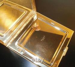 VOLUPTÉ Vintage (1940s) Powder Compact (Gold Metal) With Mirror And Separate Powder Compartment With 34 Rhinestones In Excellent Condition