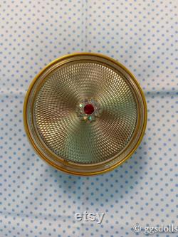 VTG Japan Kitsch Gold Jewelry Music Powder Box with Faux Ruby