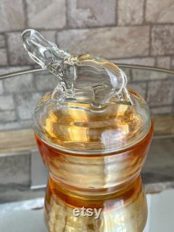 VTG Jeanette Marigold and Clear Glass Elephant Lidded Powder Jar Vanity Dish