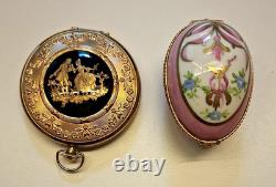 VTG Limoges France Pocket Watch Style Compact Mirror Powder Box + Bonus