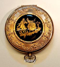 VTG Limoges France Pocket Watch Style Compact Mirror Powder Box + Bonus