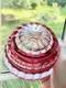 Val St Lambert Round Cranberry Cut With Facets To Clear Powder Box, signed