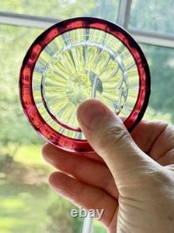 Val St Lambert Round Cranberry Cut With Facets To Clear Powder Box, signed