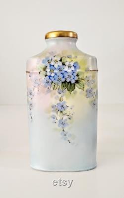 Vanity Accessories Limoges Hand Painted Blue Purple Floral Motif SEE DESCRIPTION