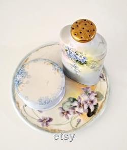 Vanity Accessories Limoges Hand Painted Blue Purple Floral Motif SEE DESCRIPTION