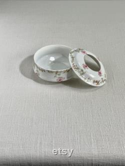 Vanity Container Antique Hair Receiver Bavarian Porcelain Hair Receiver Trinket Dish Cottonball Holder Vanity Lidded Container Gift for Her