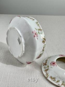 Vanity Container Antique Hair Receiver Bavarian Porcelain Hair Receiver Trinket Dish Cottonball Holder Vanity Lidded Container Gift for Her