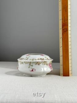 Vanity Container Antique Hair Receiver Bavarian Porcelain Hair Receiver Trinket Dish Cottonball Holder Vanity Lidded Container Gift for Her