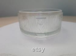 Vanity Powder Jar Clear Ribbed Depression Glass with Tulips Tapestry Look Gold Lid Vintage 1940's Boudoir Trinket Jewelry Box